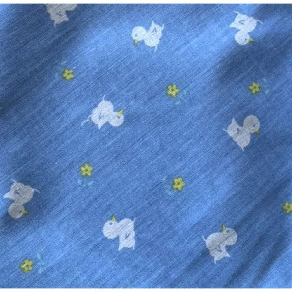 Vintage Fabric Blue Duck Floral Flower Duck Duckling Baby 1980s Wesco Reltex 1yd